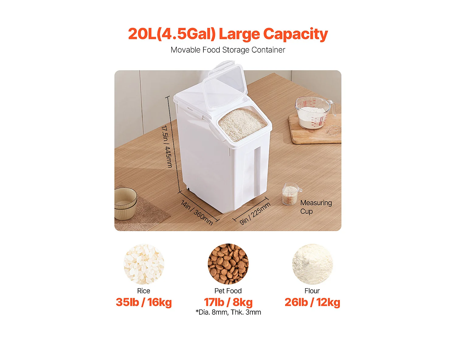 Contenitore SucceBuy Grande Recipiente di Archiviazione Ermetico per Cucina 20 L, Ermetico, con Rotelle, 1 Pacchetto