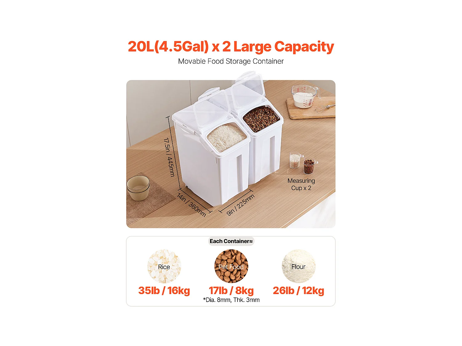 Conteneur SucceBuy Grand Récipient de Stockage d'Ingrédients 20 L x 2, Bac à Farine de Cuisine Hermétique