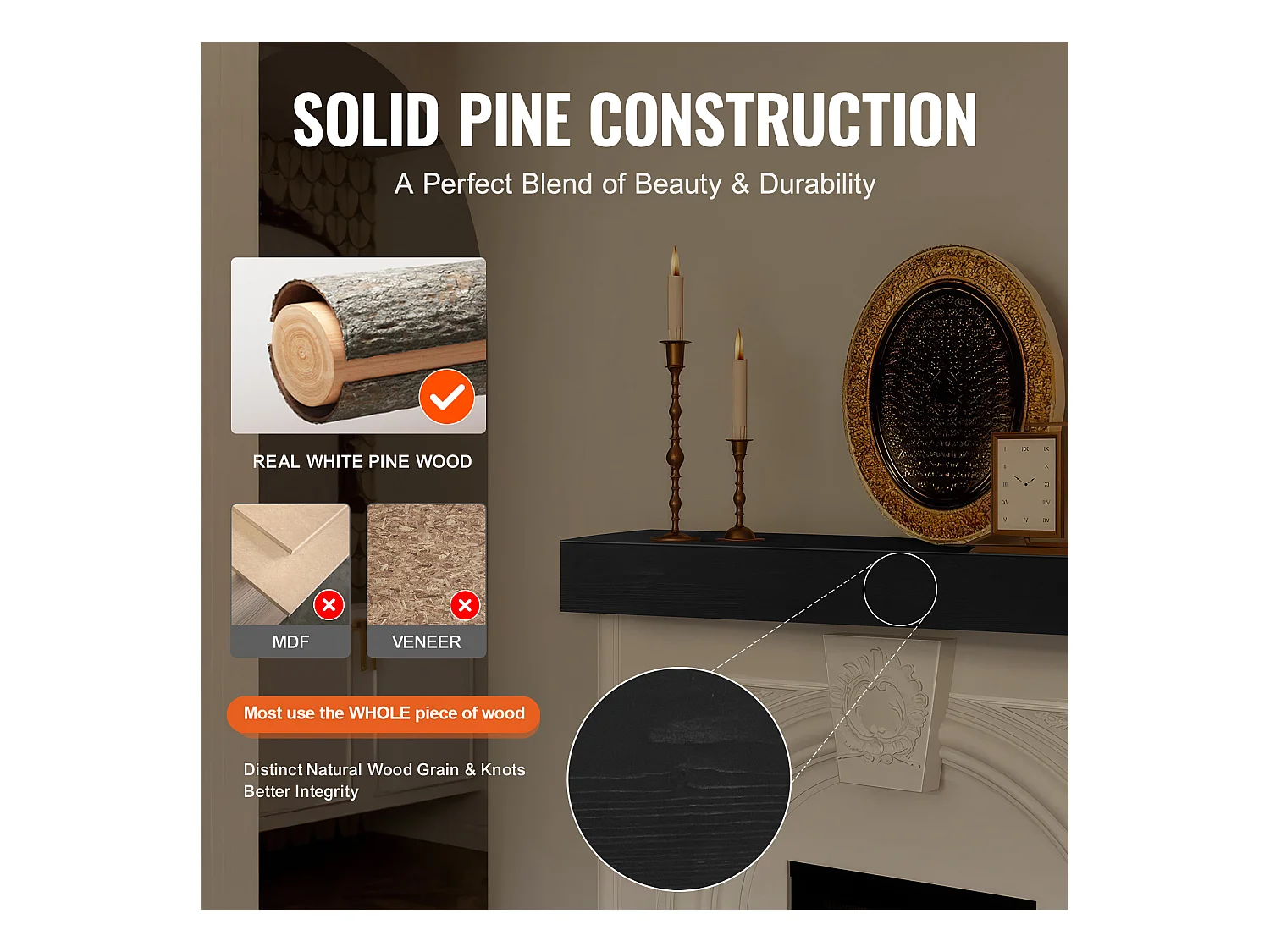 Étagère Flottante Murale en Bois SucceBuy, 122 cm,Expresso,Manteau Cheminée