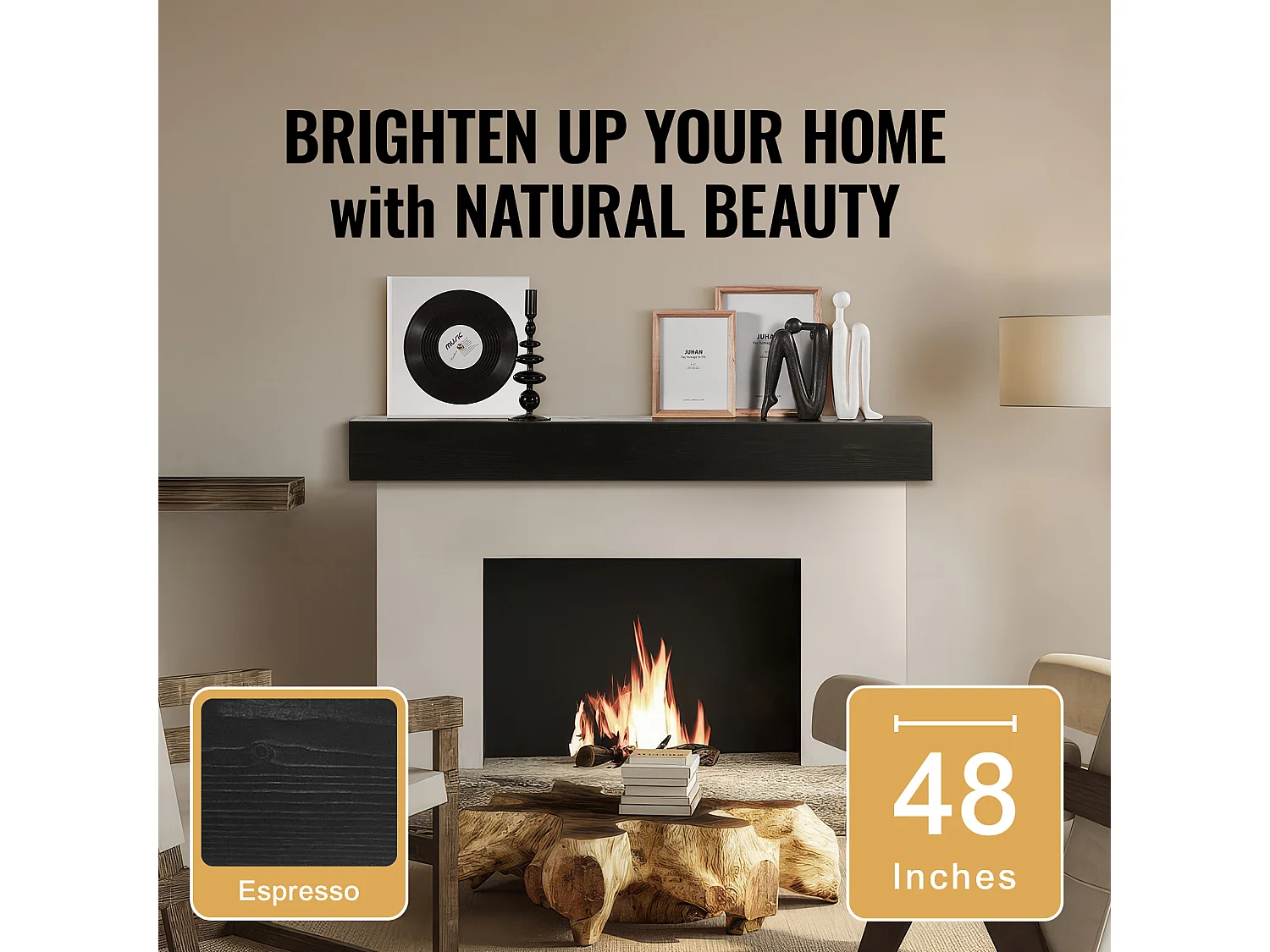 Étagère Flottante Murale en Bois SucceBuy, 122 cm,Expresso,Manteau Cheminée