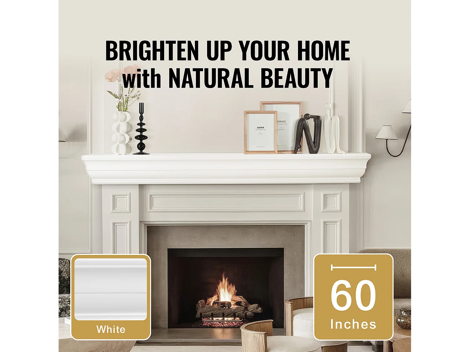 Prateleira Flutuante de Madeira para Lareira da Sala de Estar SucceBuy, 152,4 cm