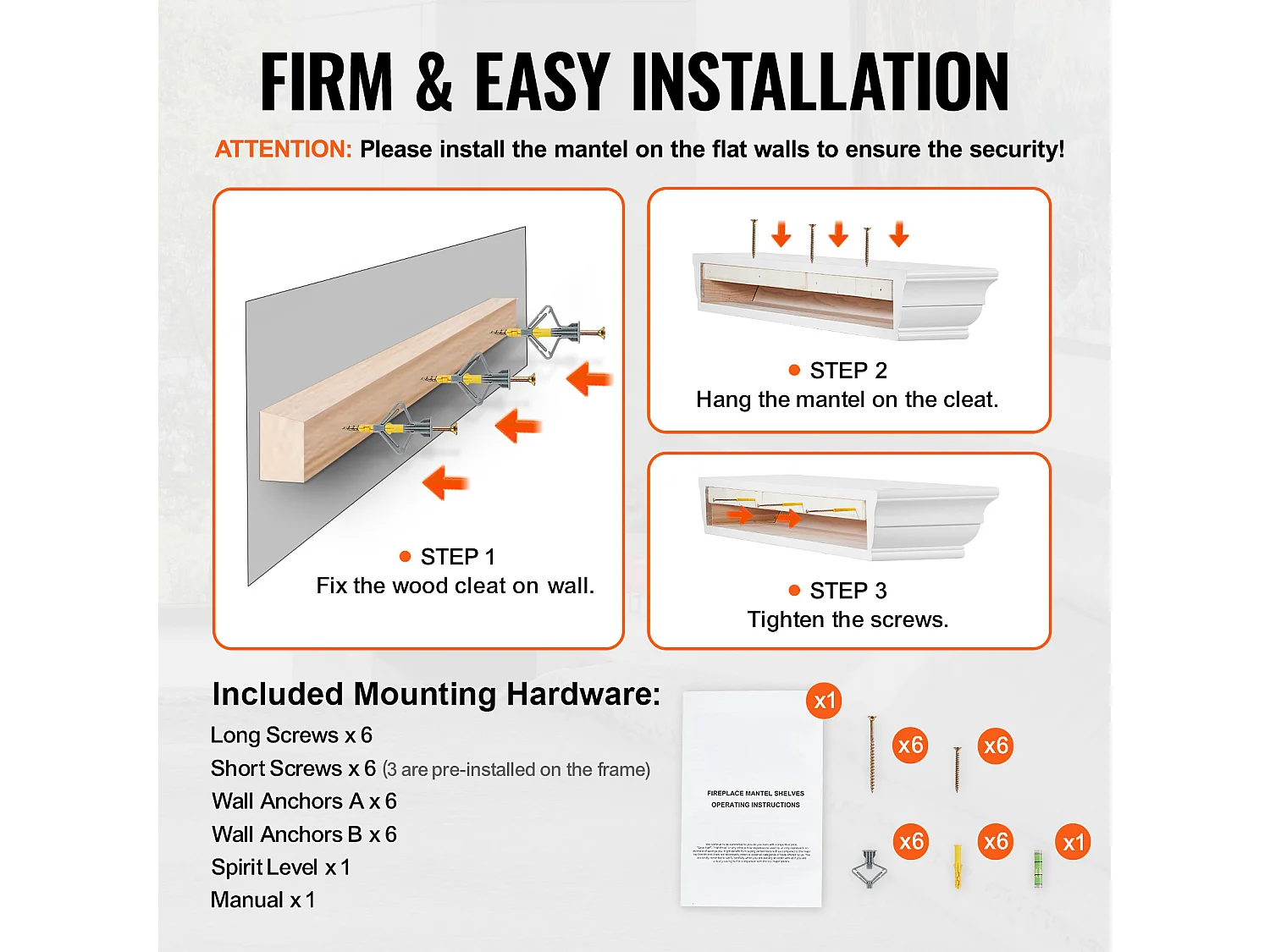 Prateleira Flutuante de Madeira para Lareira da Sala de Estar SucceBuy, 152,4 cm
