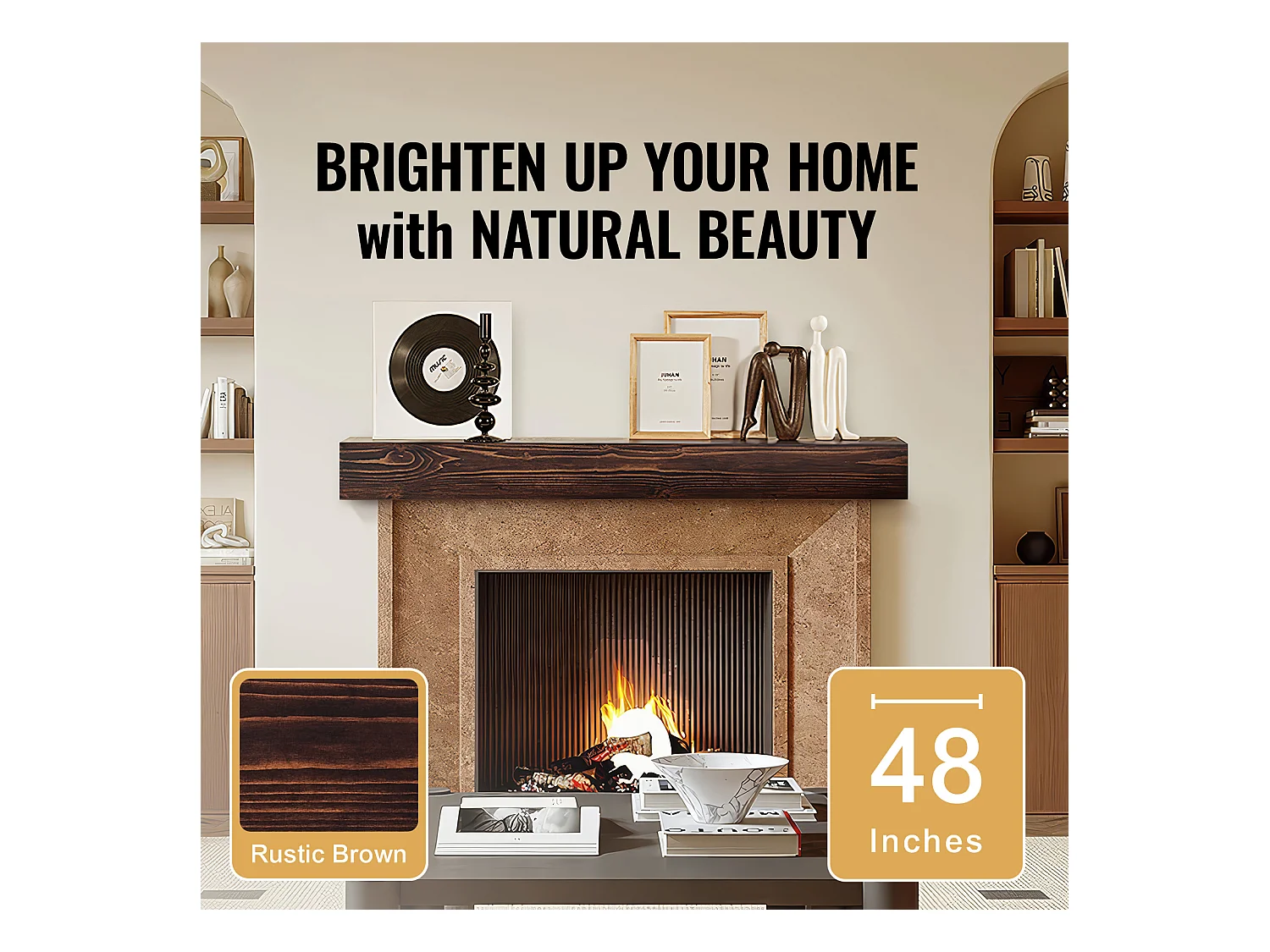 Étagère Flottante Murale en Bois SucceBuy, 122 cm, Marron, Manteau Cheminée