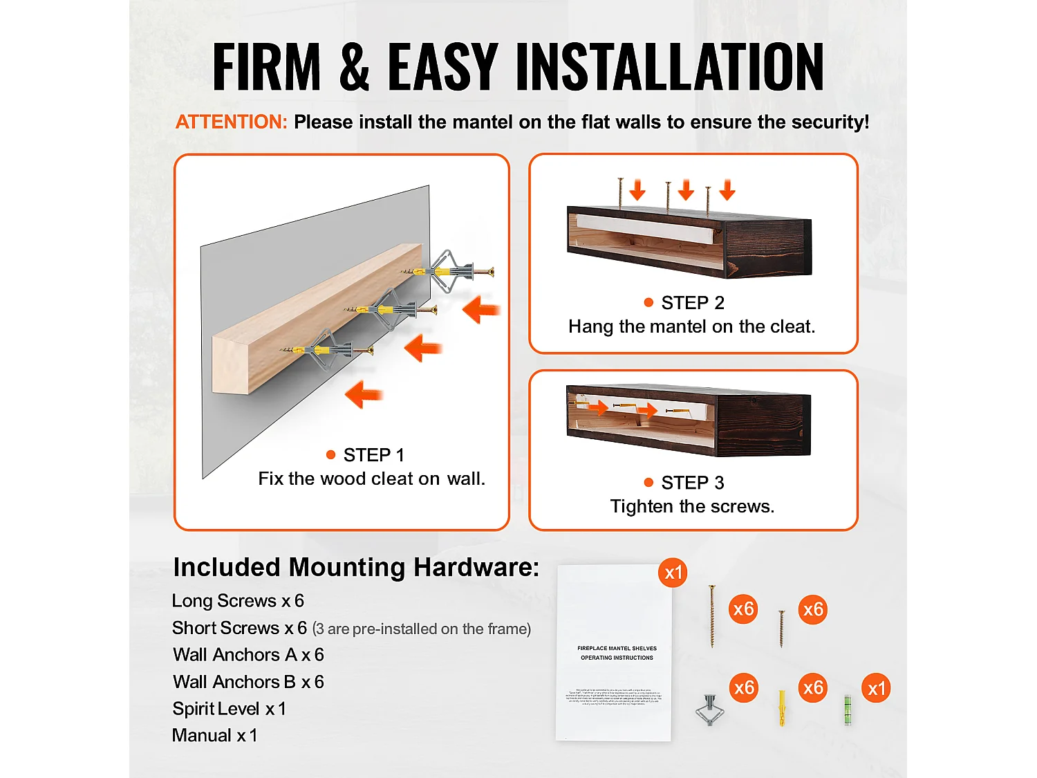 Étagère Flottante Murale en Bois SucceBuy, 122 cm, Marron, Manteau Cheminée