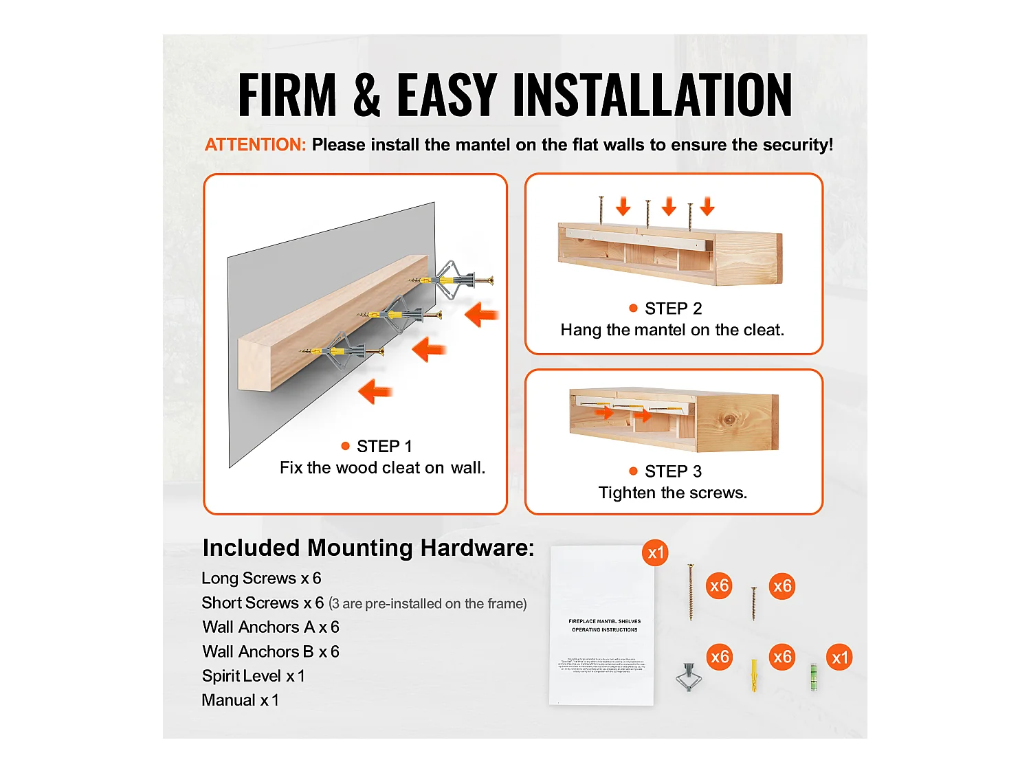 Étagère Flottante Murale en Bois SucceBuy, 152 cm, Rustique Naturel, Manteau Cheminée