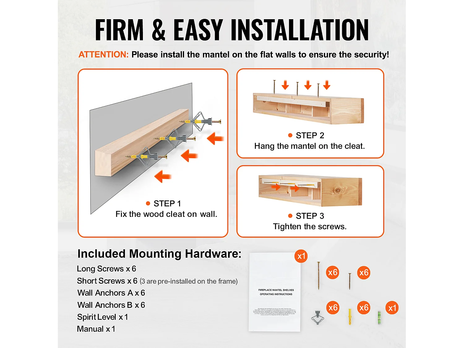 Étagère Flottante Murale en Bois SucceBuy, 152 cm, Rustique Naturel, Manteau Cheminée