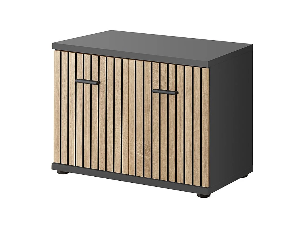 Mobile basso da ingresso moderno con cuscino 60x46 SIP1 antracite, rovere e stampa a strisce nere