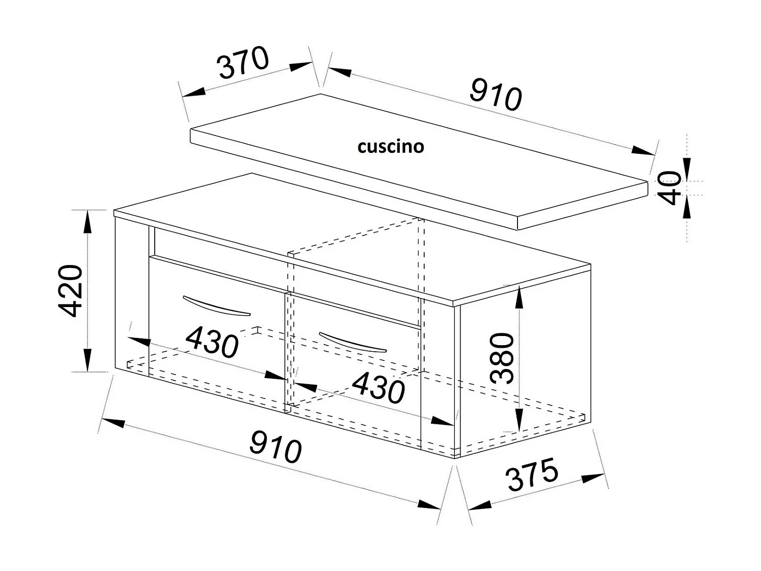Scarpiera bassa con due ante design moderno e naturale 91x42 legno chiaro e rovere SI5