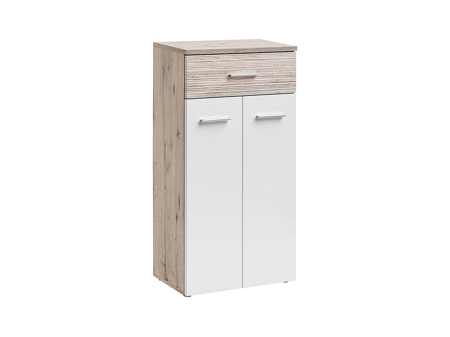 Armadio con due ante battenti basso e un cassetto effetto legno 60x110 quercia e bianco lucido ACP4