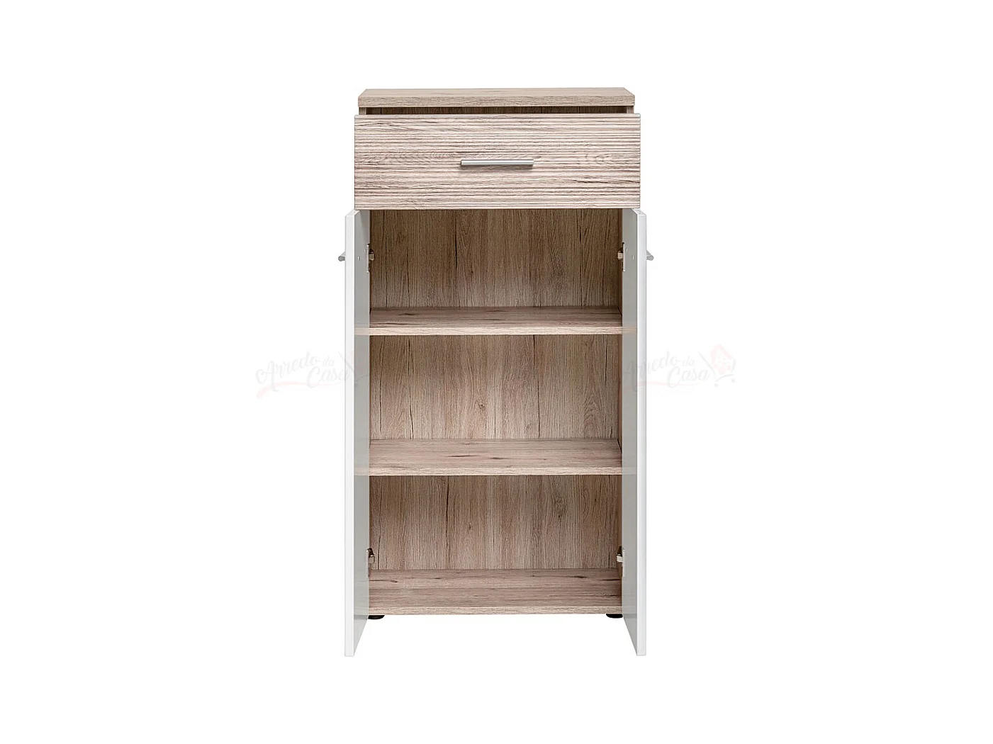 Armadio con due ante battenti basso e un cassetto effetto legno 60x110 quercia e bianco lucido ACP4