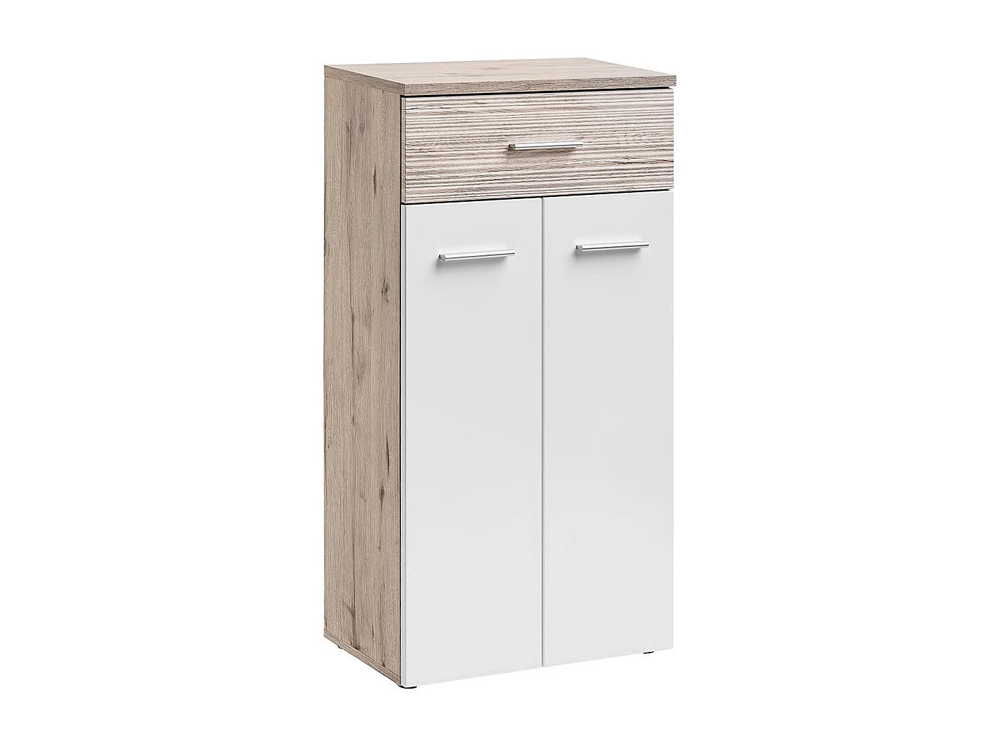 Armadio con due ante battenti basso e un cassetto effetto legno 60x110 quercia e bianco lucido ACP4