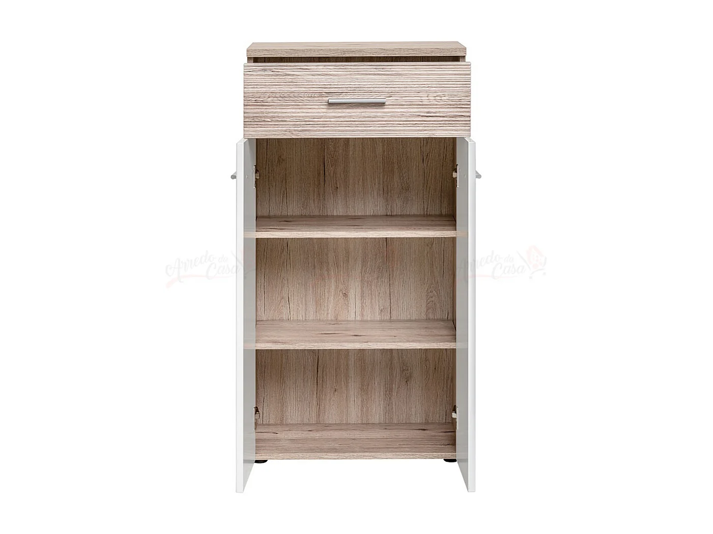 Armadio con due ante battenti basso e un cassetto effetto legno 60x110 quercia e bianco lucido ACP4