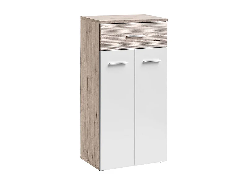 Armadio con due ante battenti basso e un cassetto effetto legno 60x110 quercia e bianco lucido ACP4