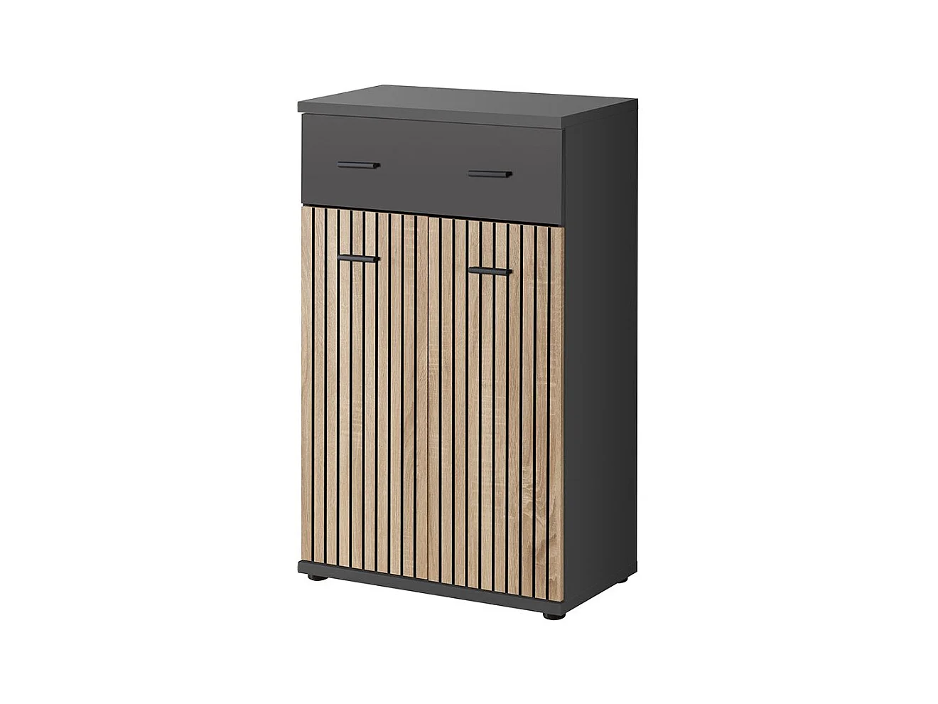 Mobile ingresso moderno con cassetto superiore 60x96 SIP2 antracite, rovere e stampa a strisce nere