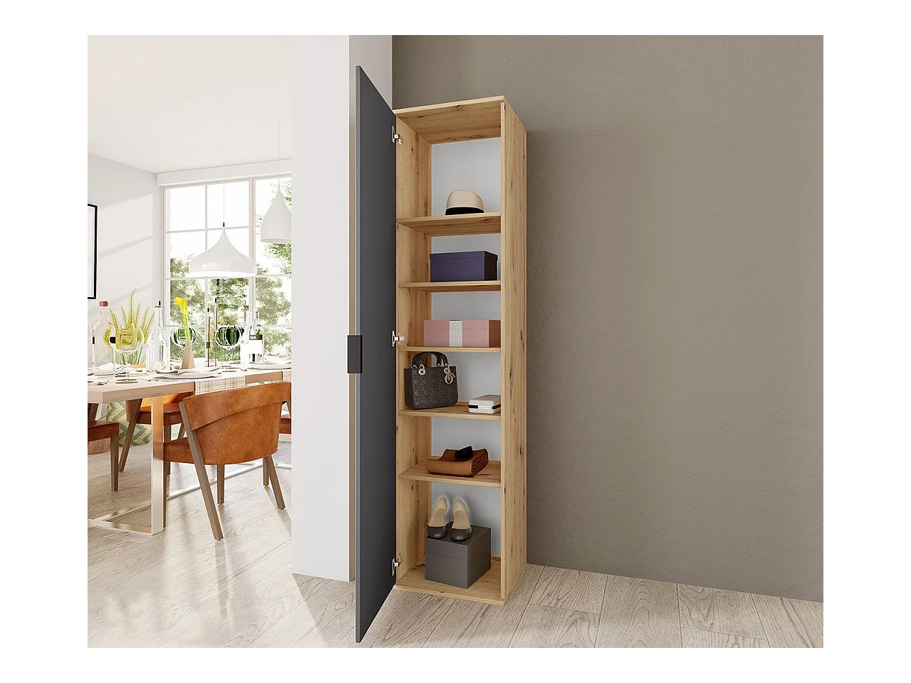 Armadio scarpiera 45x184 cm rovere e grafite 5 ripiani ASI4