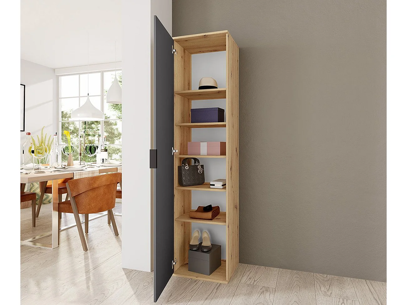 Armadio scarpiera 45x184 cm rovere e grafite 5 ripiani ASI4