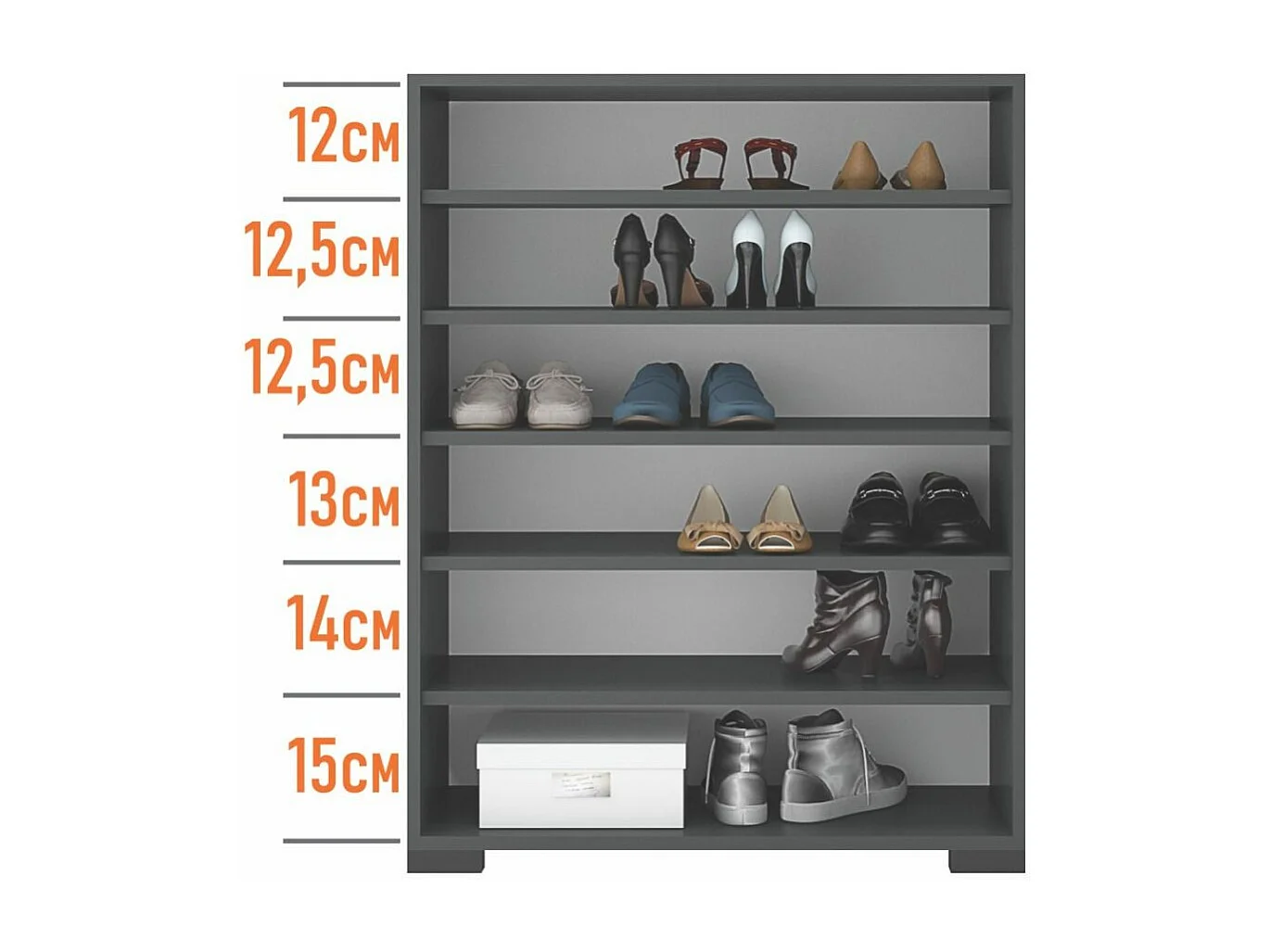 Scarpiera ingrasso con 5 ripiani interni in rovere naturale e antracite ASG7