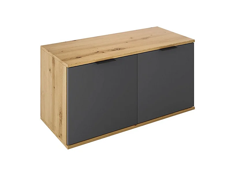 Scarpiera bassa design moderno e naturale con due ante 90x46 rovere e antracite SI7