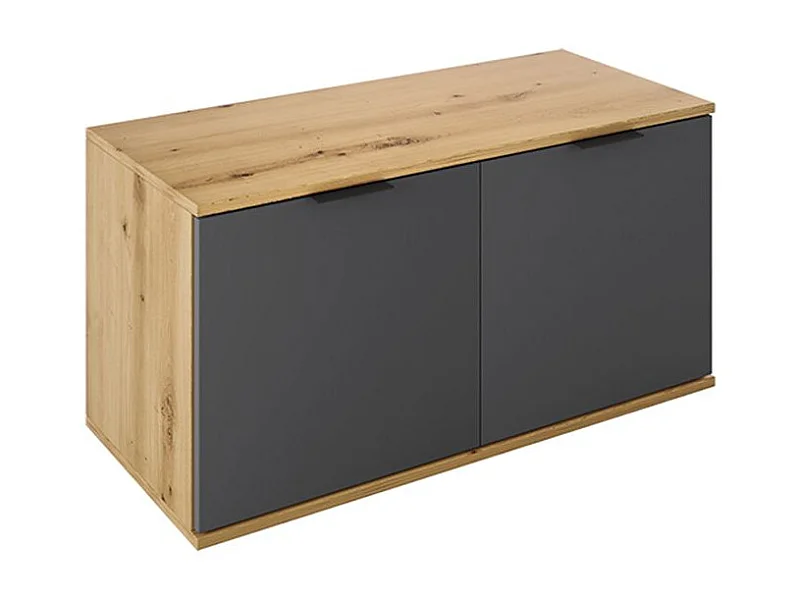Scarpiera bassa design moderno e naturale con due ante 90x46 rovere e antracite SI7