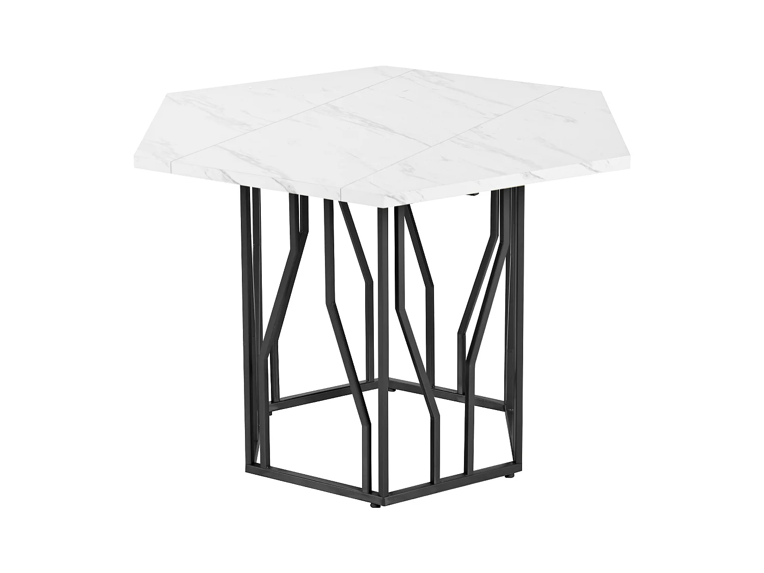 Tavolo da pranzo esagonale in marmo - 115,5 x 100 x 75 cm - struttura in metallo nero - MDF + acciaio - nero + bianco