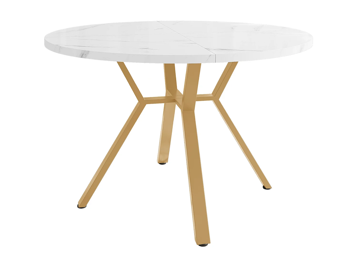 Table à manger en marbre - 100 x 100 x 75 cm - avec support en métal doré - MDF + Acier - doré + blanc
