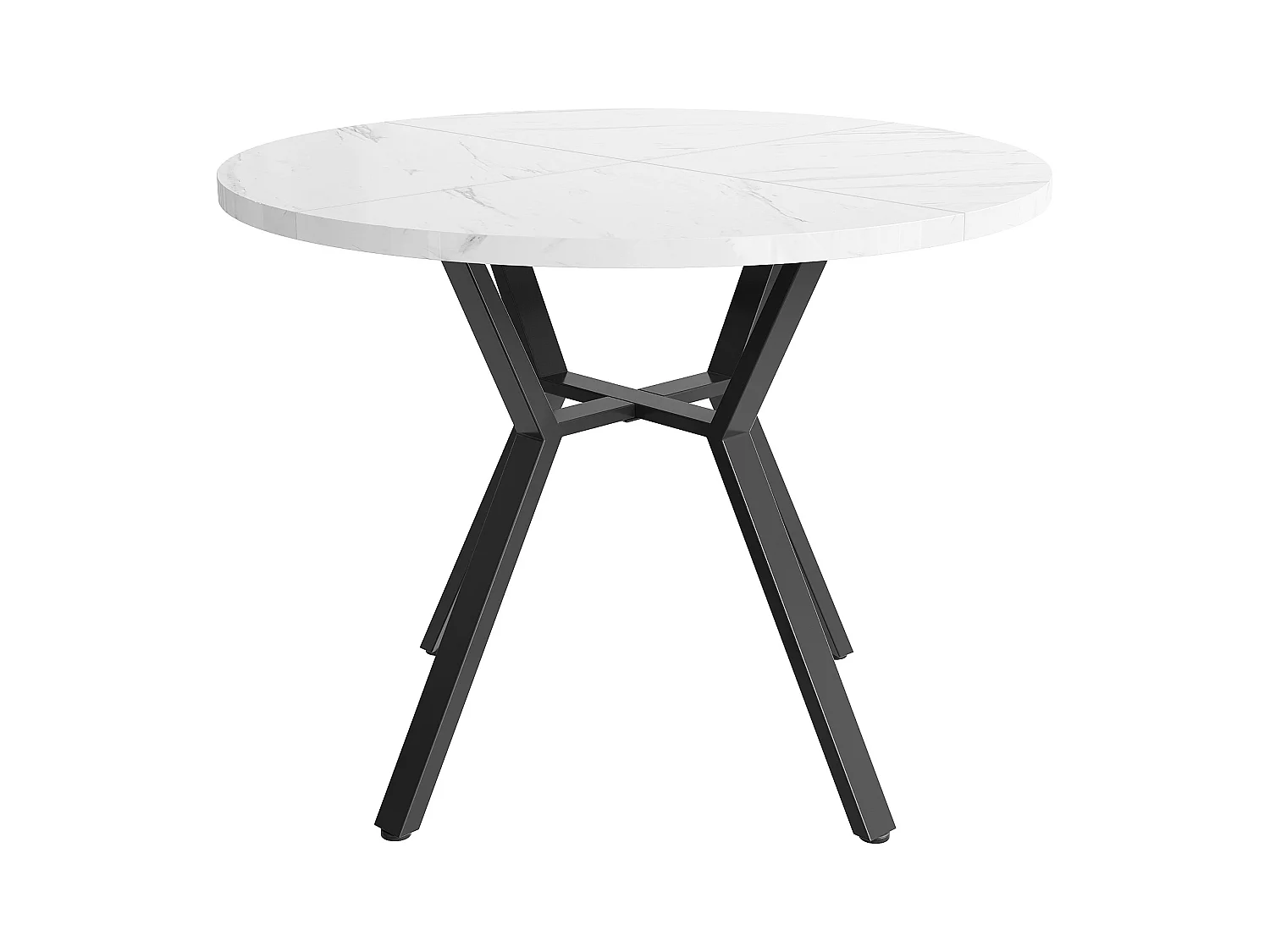 Table à manger en marbre - 100 x 100 x 75 cm - avec support en métal noir - MDF + Acier - noir + blanc