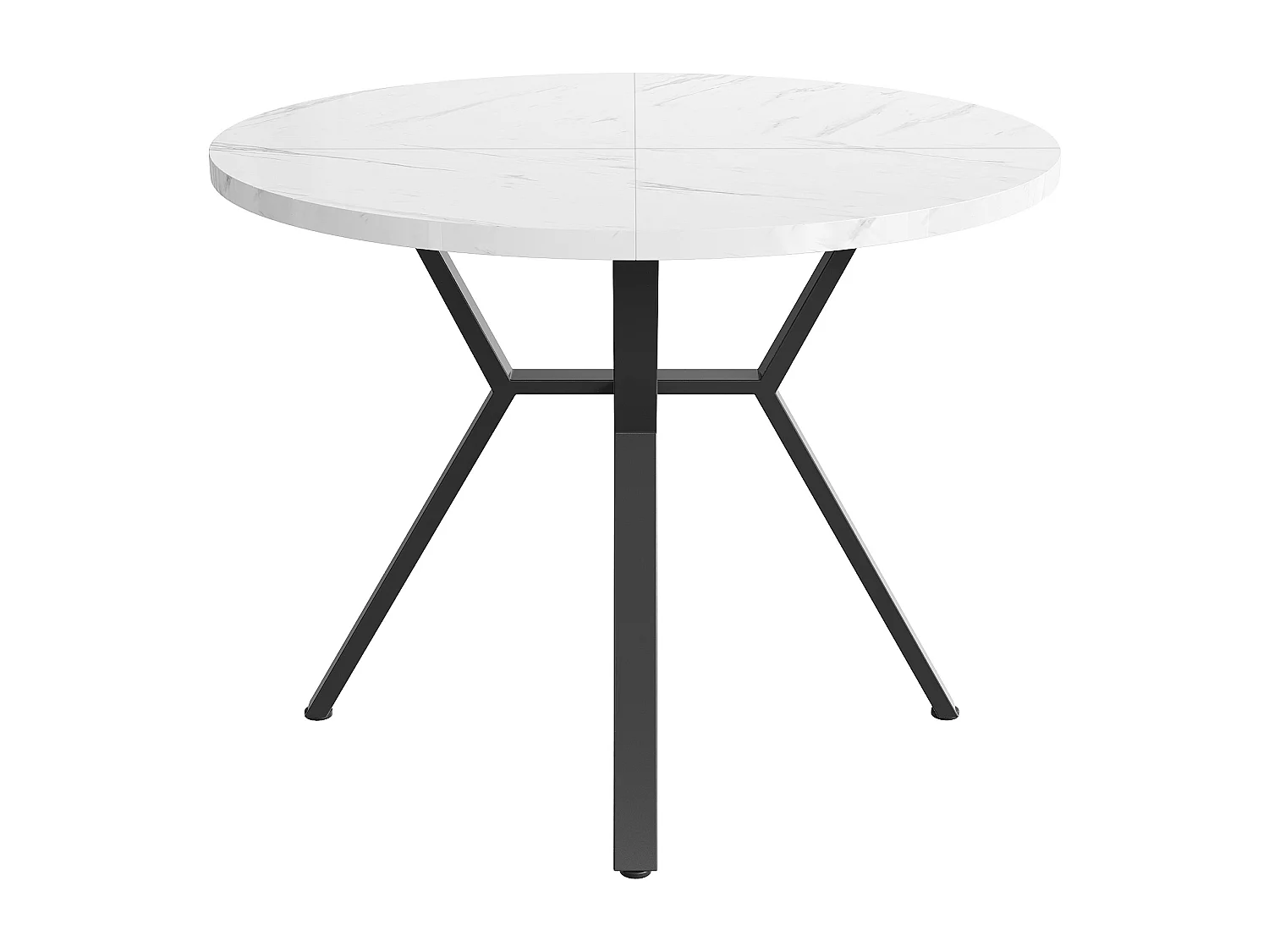 Marmor-Esstisch - 100 x 100 x 75 cm - mit schwarzem Metallgestell - MDF + Stahl - Schwarz + Weiß