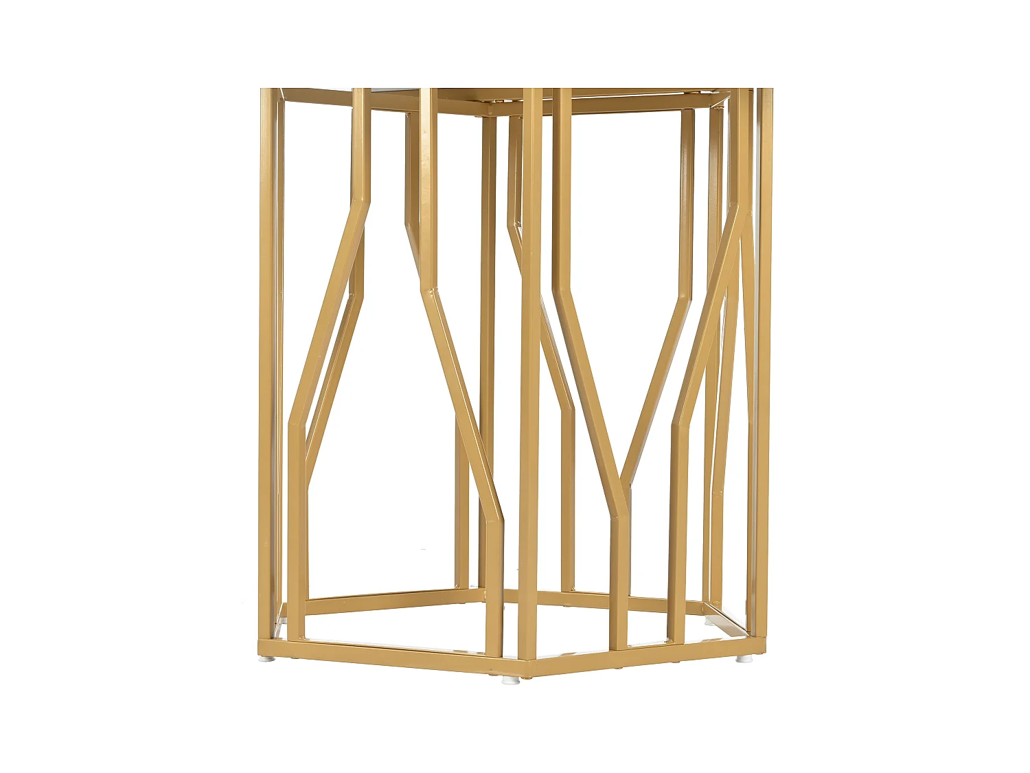 Sechseckiger Esstisch aus Marmor – 115,5 x 100 x 75 cm – goldene Metallstruktur mit Zweigen – MDF + Stahl – Weiß + Gold