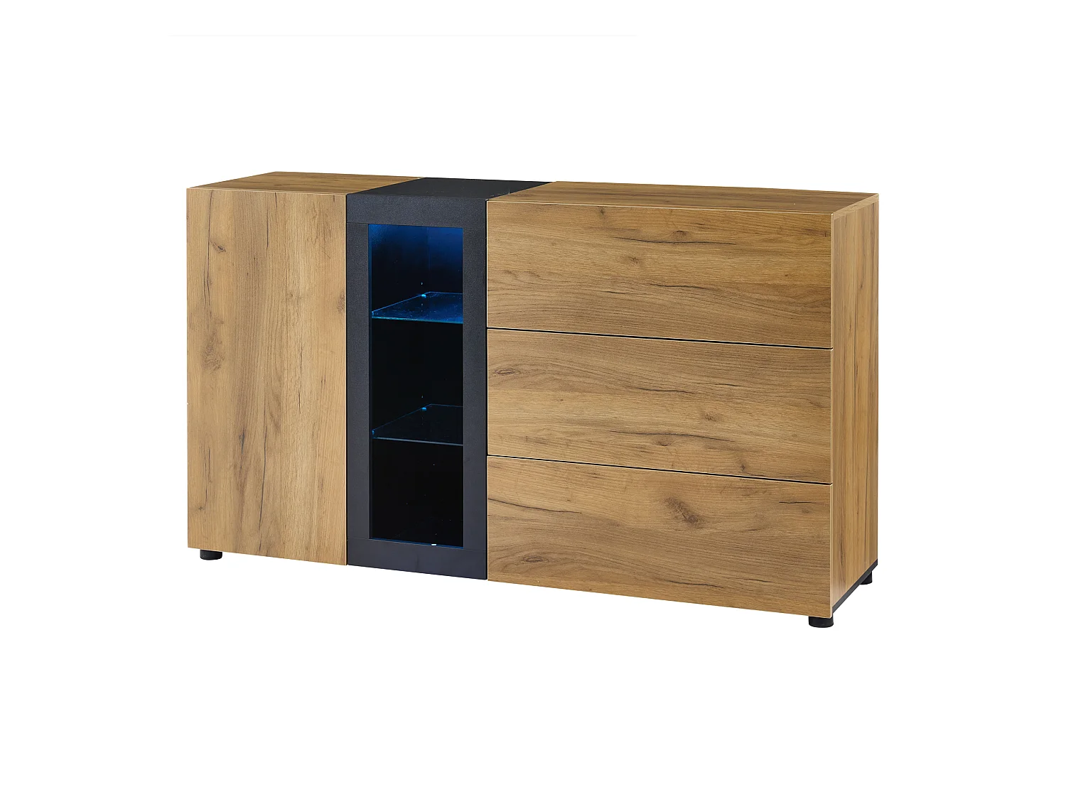 Buffet moderne - 140 x 40 x 80 cm - avec 3 tiroirs + 1 porte + 3 rangements - panneau de particules - naturel