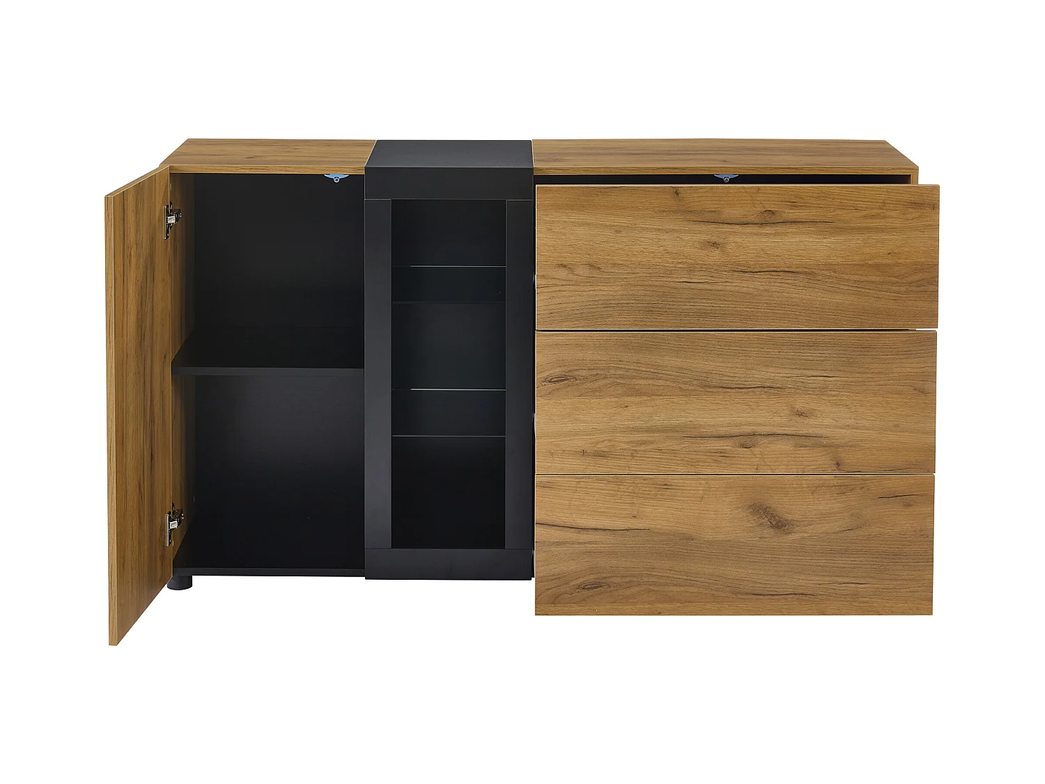 Buffet moderne - 140 x 40 x 80 cm - avec 3 tiroirs + 1 porte + 3 rangements - panneau de particules - naturel