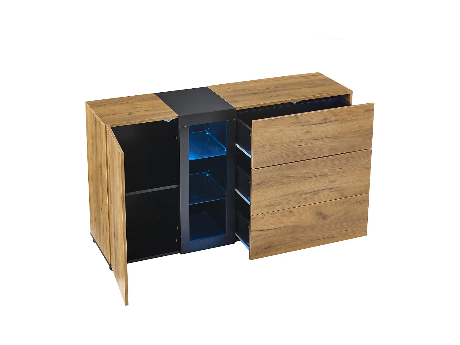 Buffet moderne - 140 x 40 x 80 cm - avec 3 tiroirs + 1 porte + 3 rangements - panneau de particules - naturel