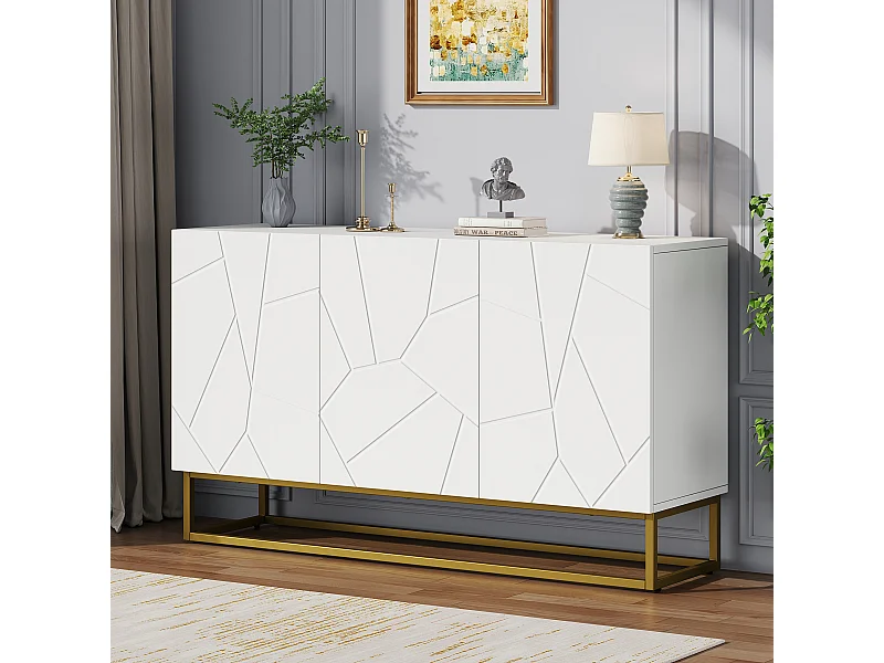 Aparador alto brilho - 130 x 36 x 76 cm - com 3 portas - Aglomerado - branco