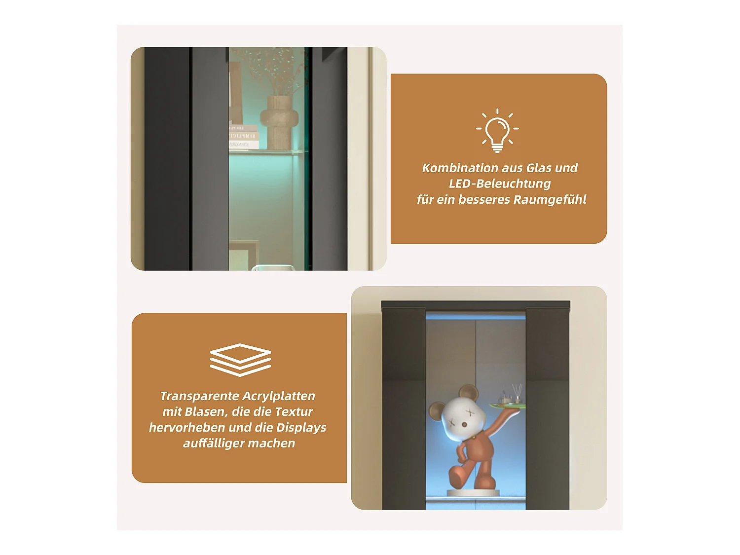 Vitrine multifonctionnelle - 40 x 29 x 170 cm -  avec porte en verre + Leds - PB + Verre - noir