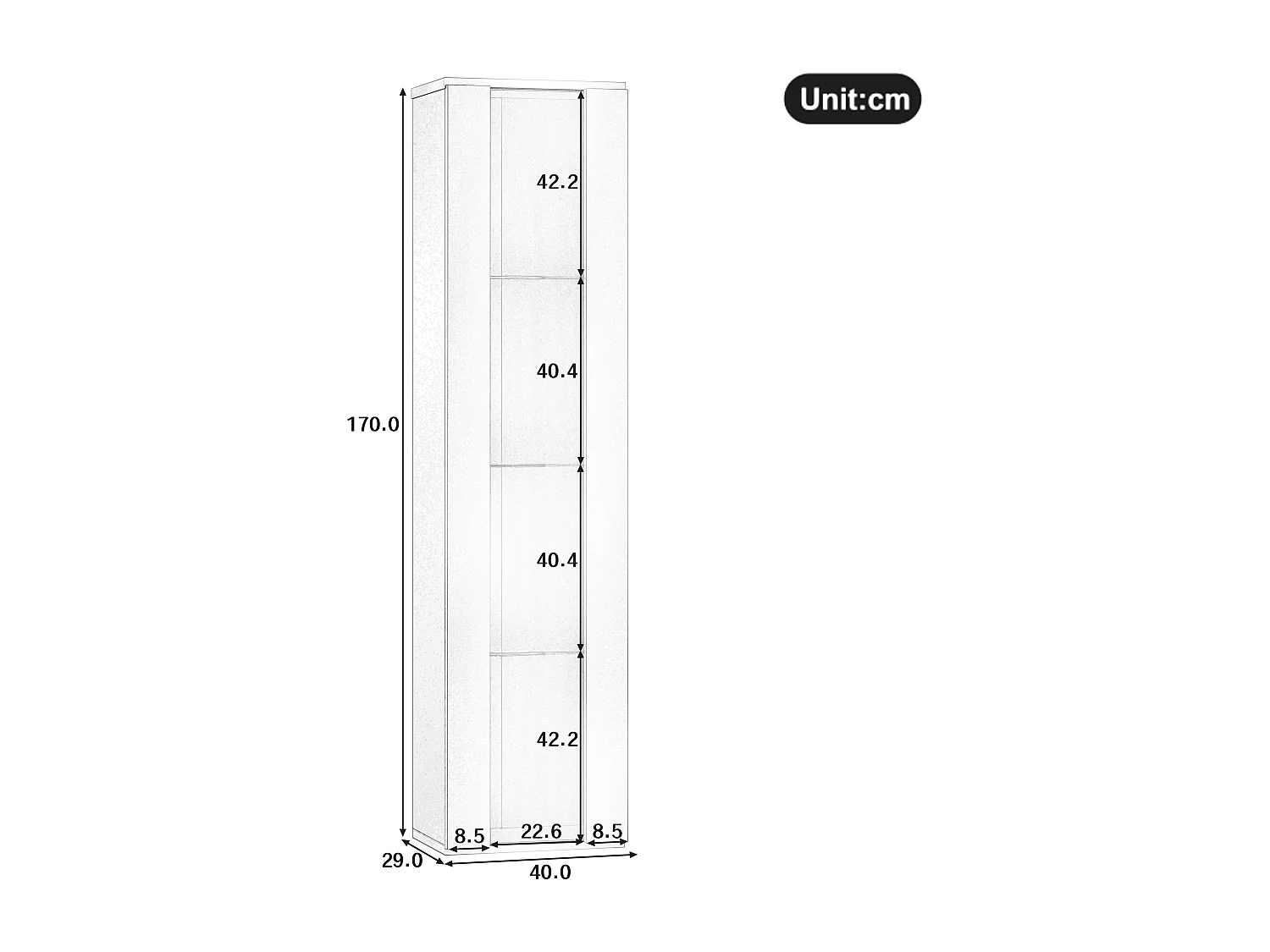Vitrine multifonctionnelle - 40 x 29 x 170 cm -  avec porte en verre + Leds - PB + Verre - noir