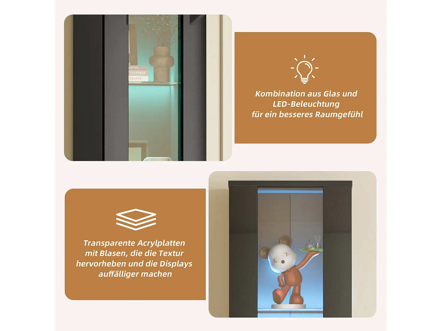 Vitrine multifonctionnelle - 40 x 29 x 170 cm -  avec porte en verre + Leds - PB + Verre - noir