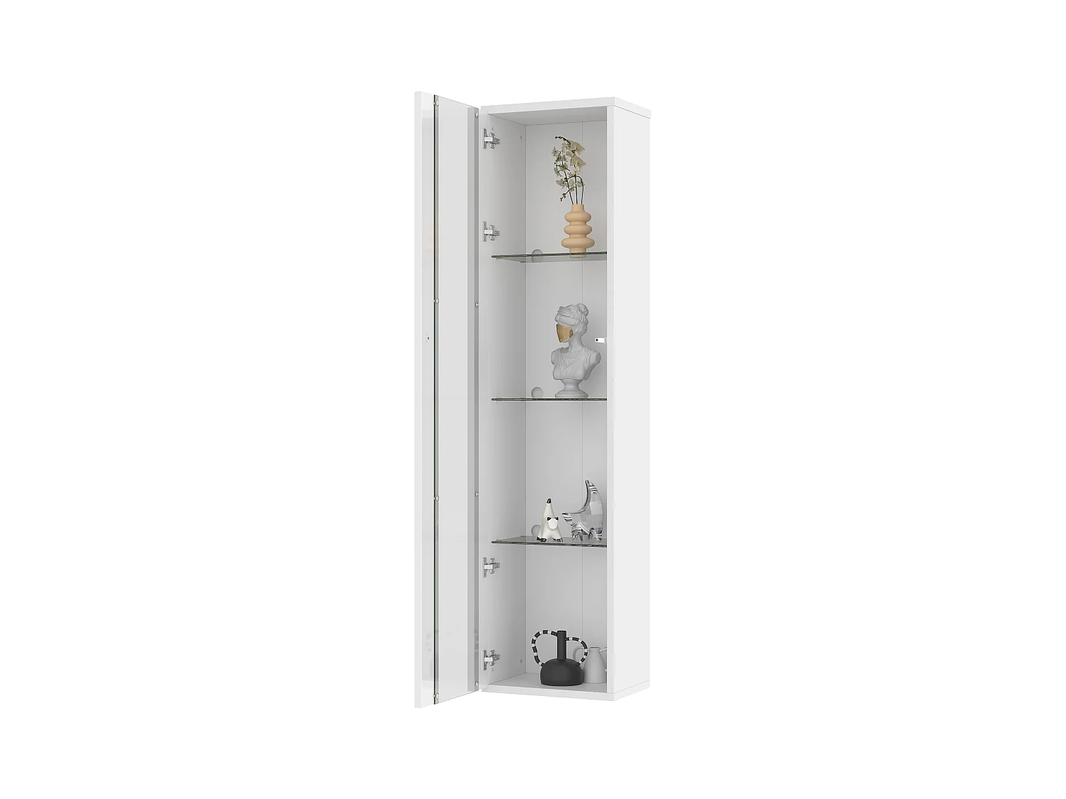 Vitrine multifonctionnelle - 40 x 29 x 170 cm -  avec porte en verre + Leds - PB + Verre - blanc