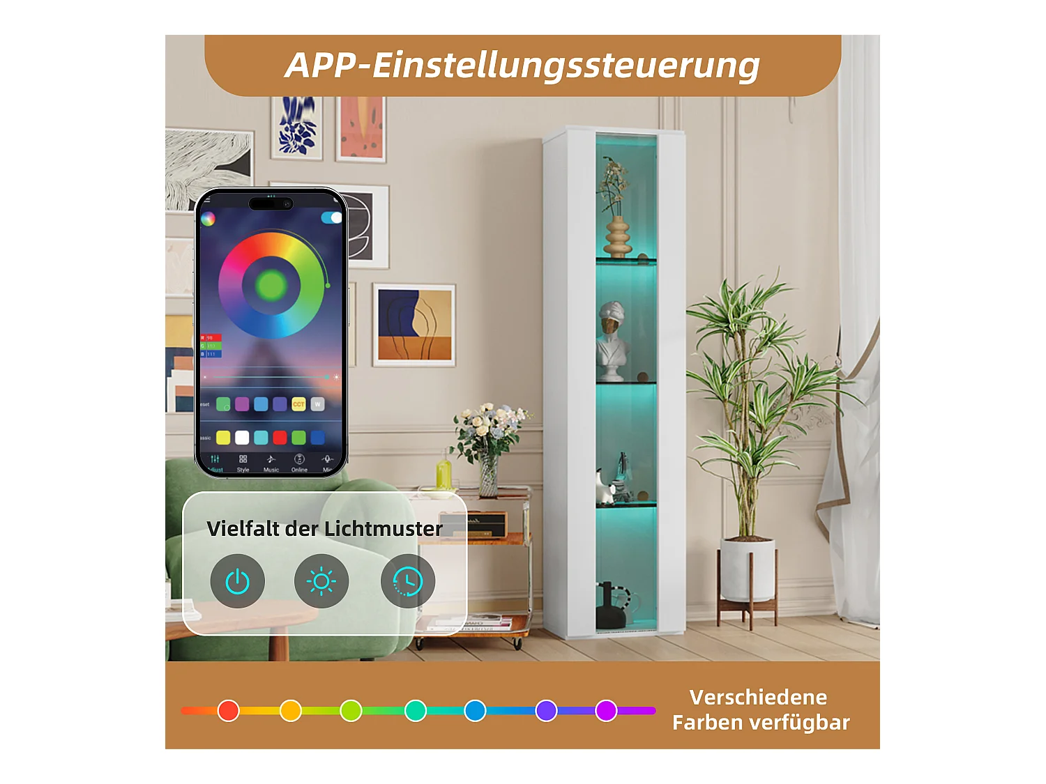 Vitrine multifonctionnelle - 40 x 29 x 170 cm -  avec porte en verre + Leds - PB + Verre - blanc