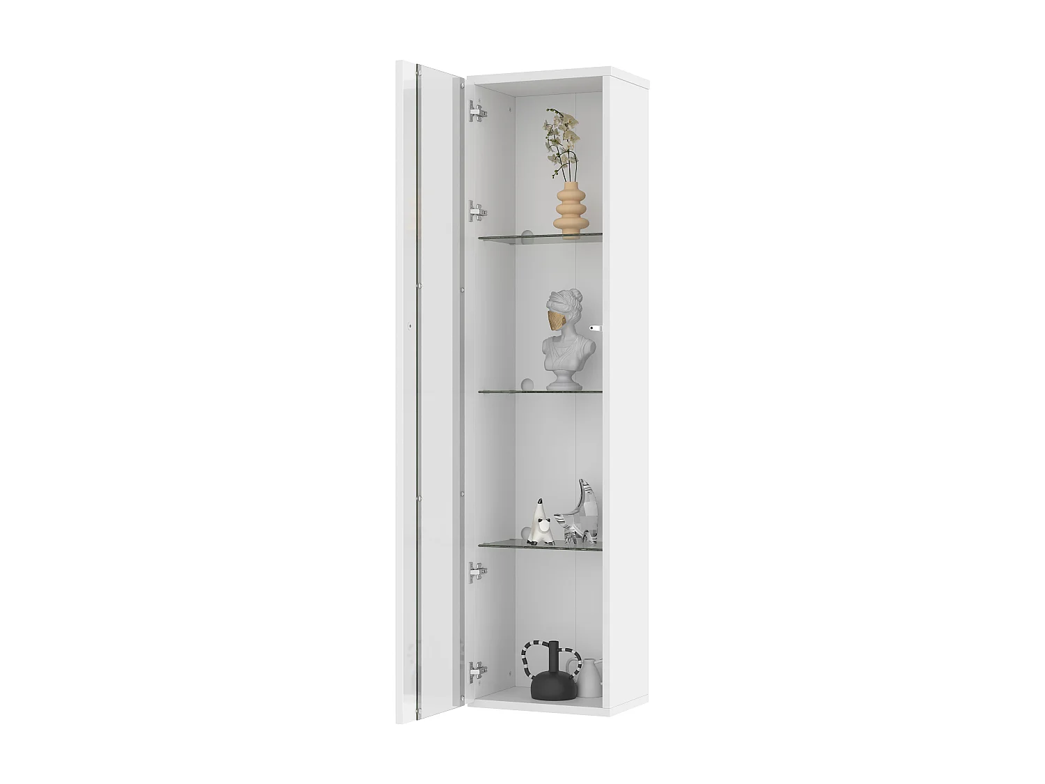 Vitrina multifunción - 40 x 29 x 170 cm - con puerta de cristal + LEDs - PB + Cristal - blanco