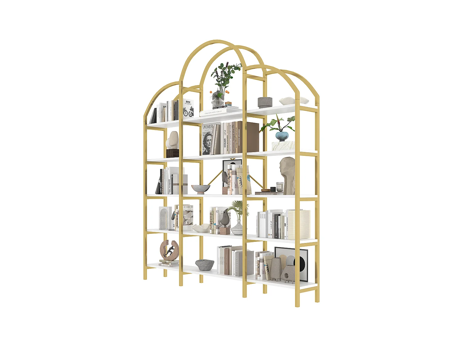 Étagère en métal - 170 x 25 x 190 cm -  5 couches d'espace de rangement - MDF + Métal - or + blanc