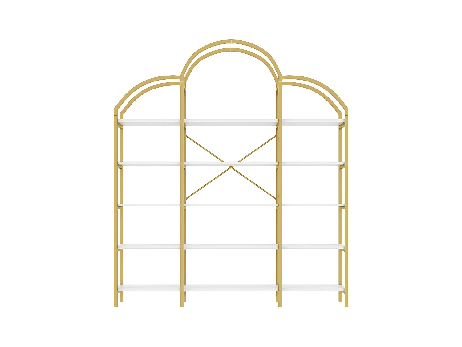 Étagère en métal - 170 x 25 x 190 cm -  5 couches d'espace de rangement - MDF + Métal - or + blanc
