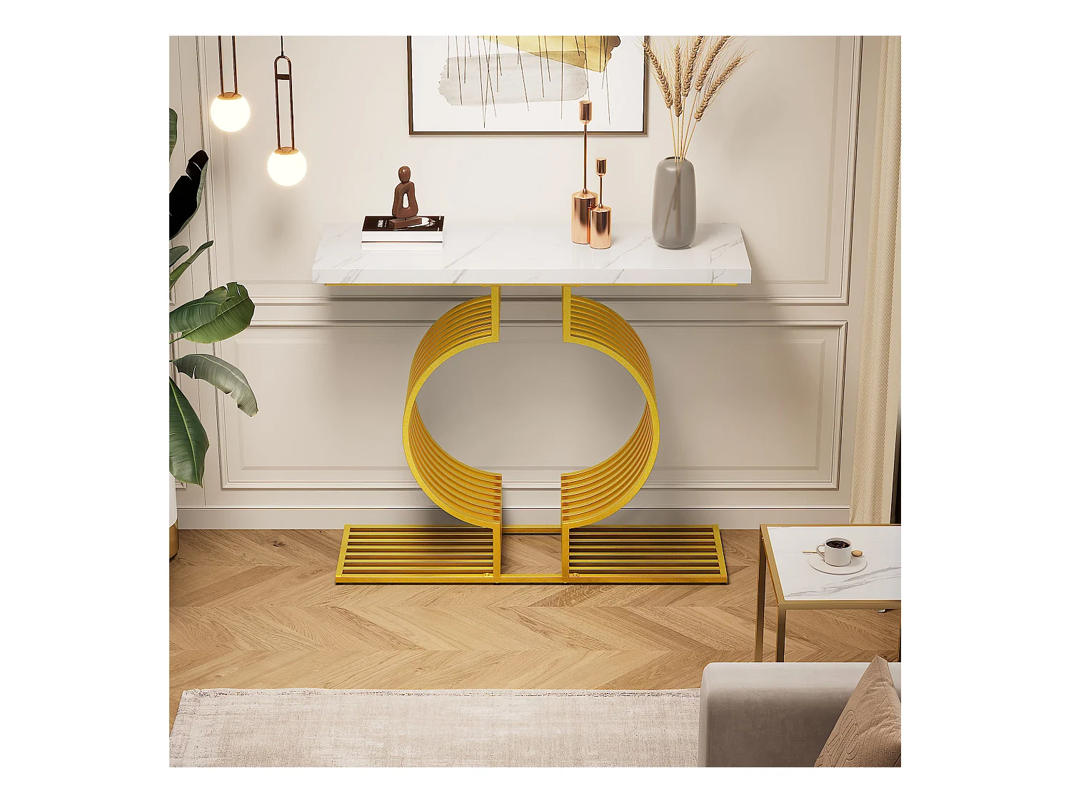 Table basse moderne simple - 100 x 30 x 80 cm - petite table d'appoint - MDF - Blanc + doré