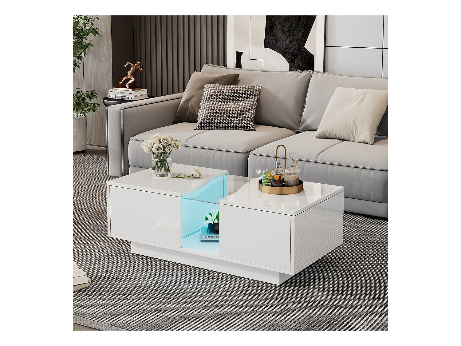 Moderne salontafel - 100 x 50 x 35 cm - met LED's + 2 laden - acryl blad - MDF - wit