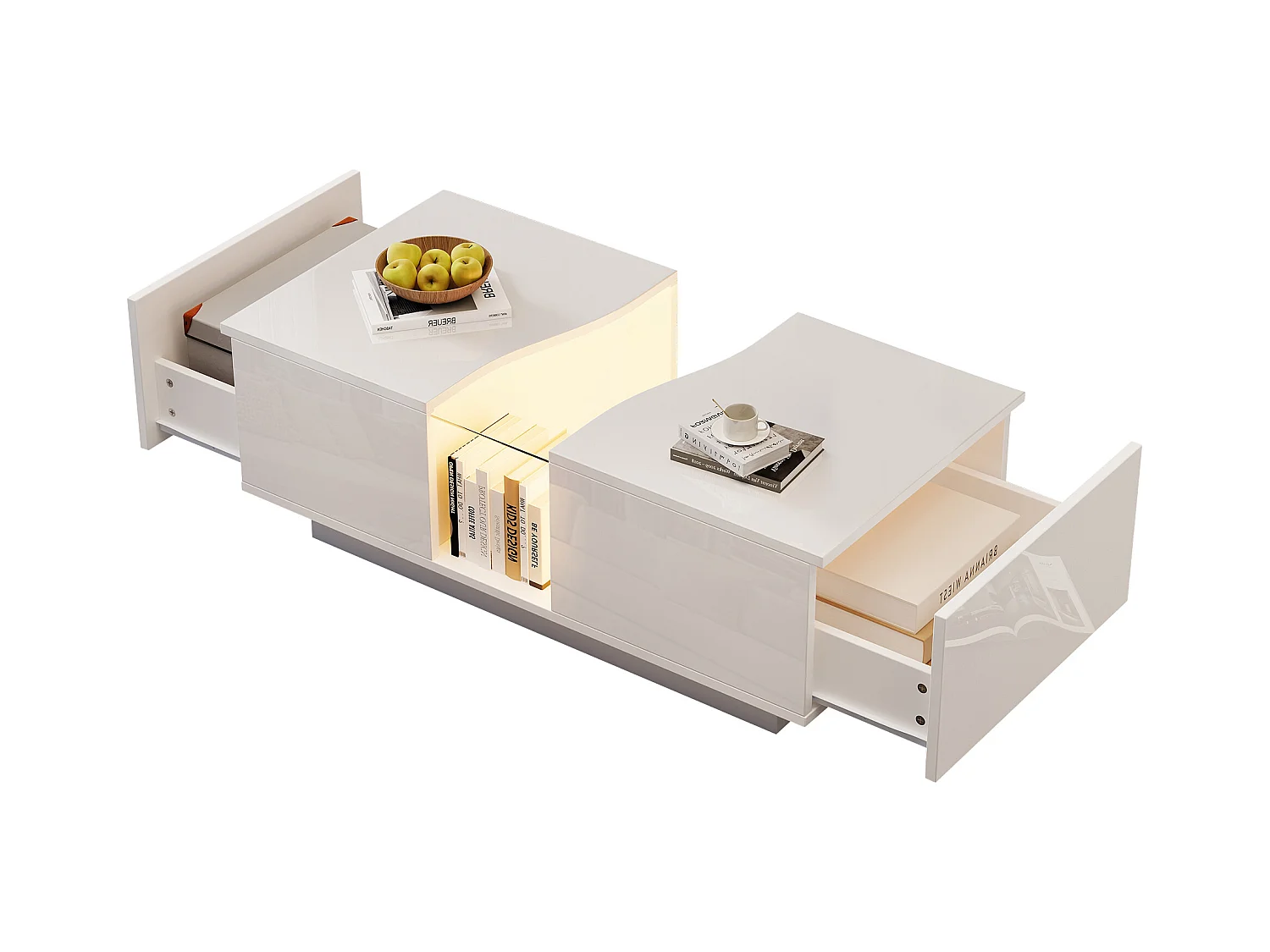 Moderne salontafel - 100 x 50 x 35 cm - met LED's + 2 laden - acryl blad - MDF - wit