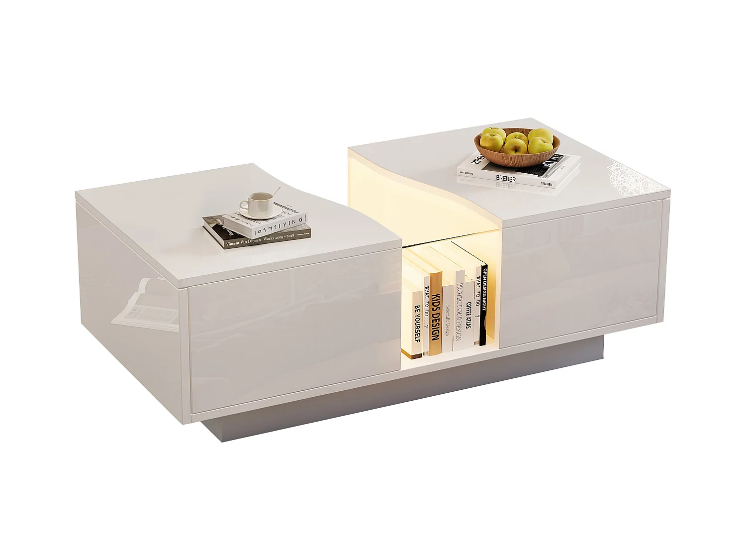 Moderne salontafel - 100 x 50 x 35 cm - met LED's + 2 laden - acryl blad - MDF - wit