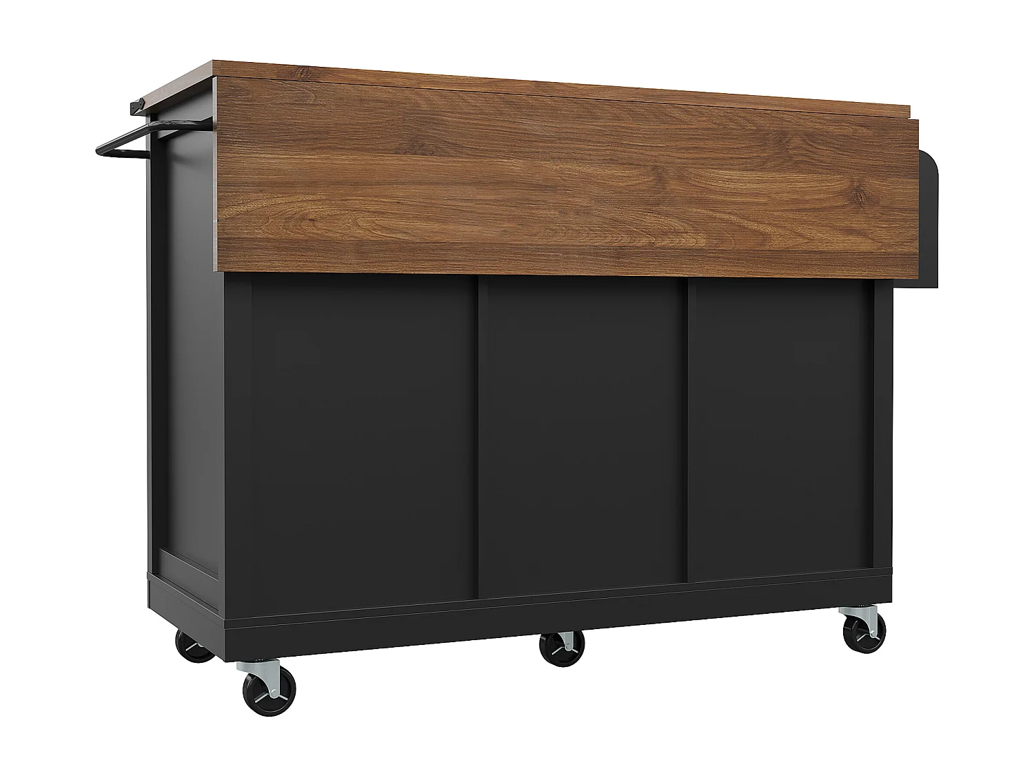 Keukeneiland op wielen - 140 x 45 x 94 cm - met uitschuifbaar werkblad + 2 deuren + 3 laden - Metaal + MDF - zwart