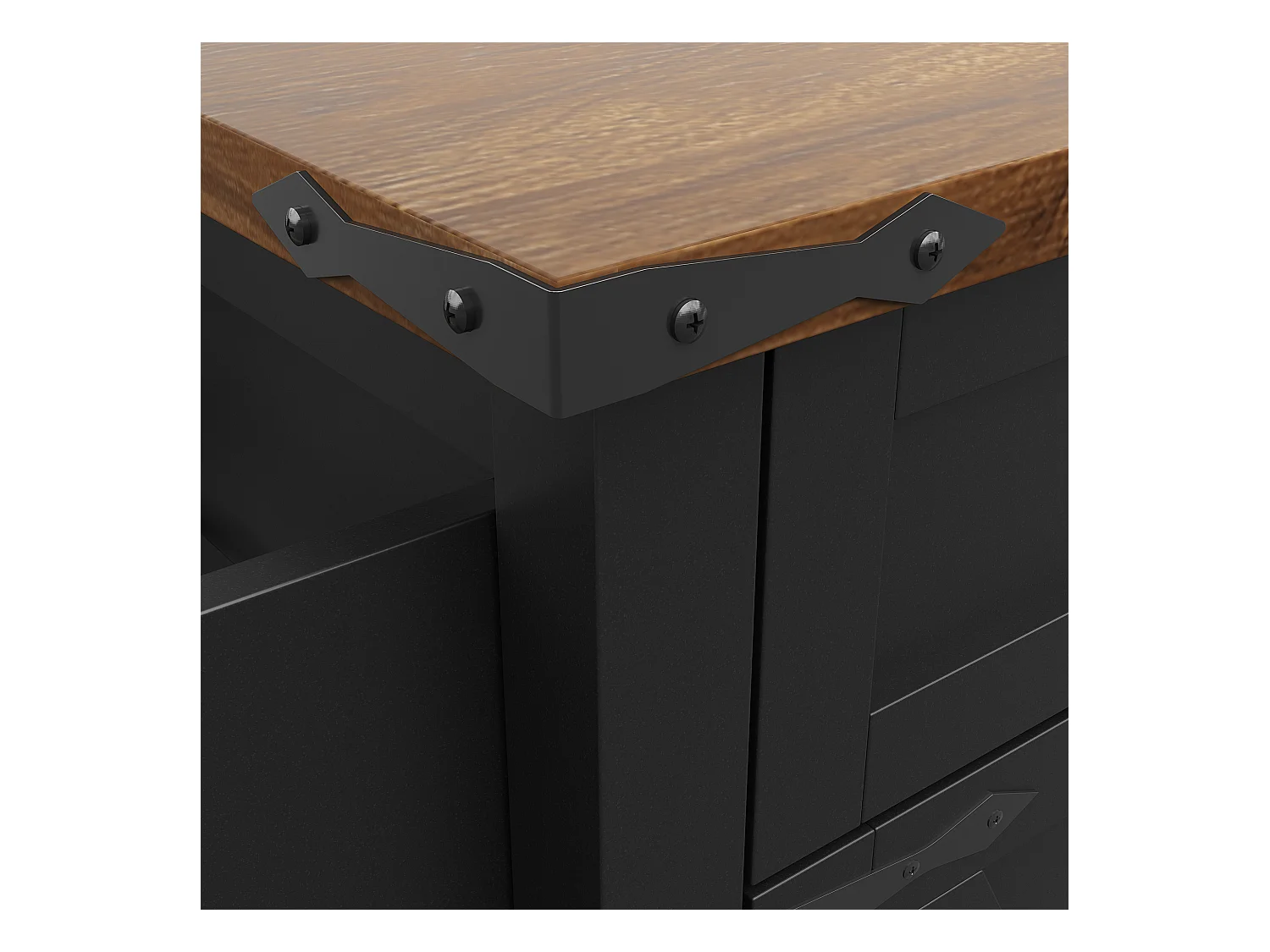 Îlot de cuisine à roulettes - 140 x 45 x 90 cm - avec plan extensible + 4 portes + 2 tiroirs - Métal + MDF - noir