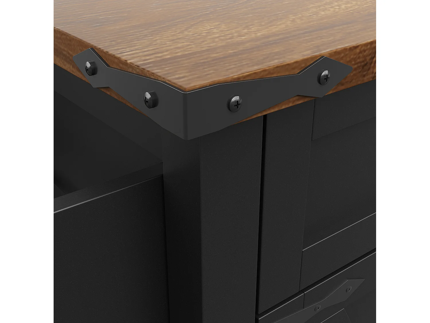 Kücheninsel auf Rollen - 140 x 45 x 90 cm - mit ausziehbarer Arbeitsplatte + 4 Türen + 2 Schubladen - Metall + MDF - schwarz