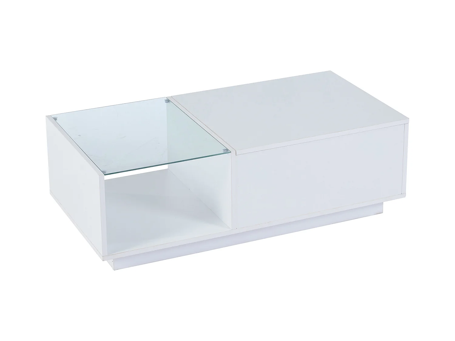 Table basse réglable - 100 x 50 x 33 cm - avec Leds + rangement caché + étagère - aggloméré - blanc