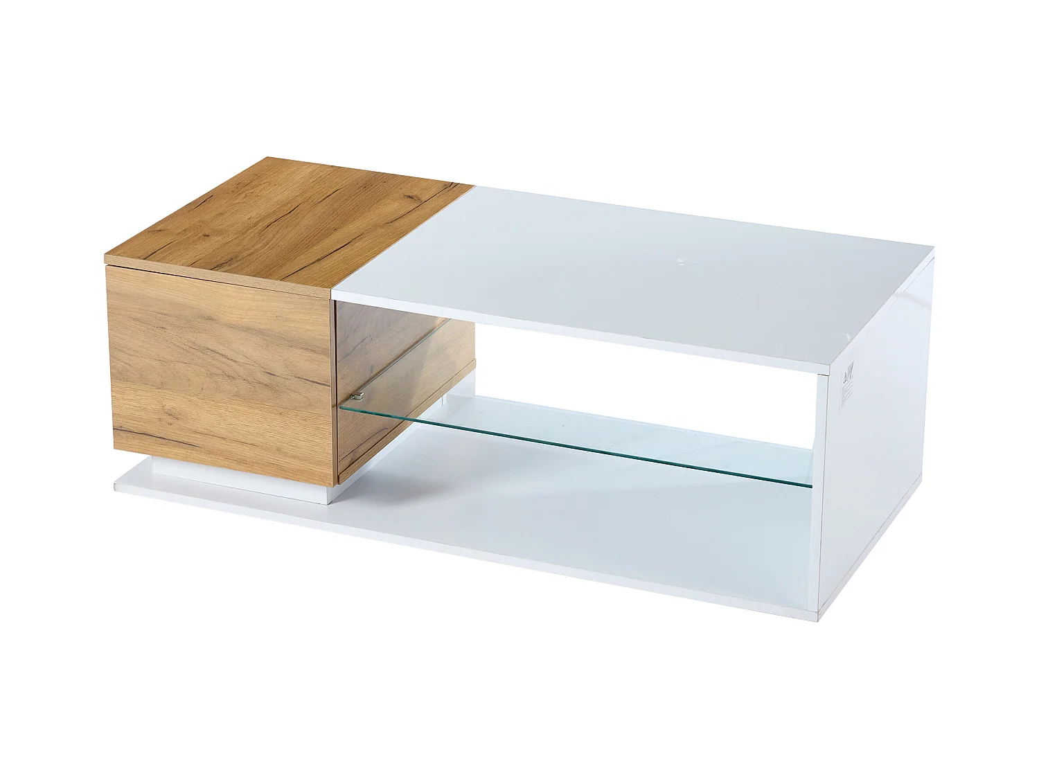 Table basse de salon - 105 x 50 x 36 cm - avec Leds + 1 porte + rangements - aggloméré - blanc