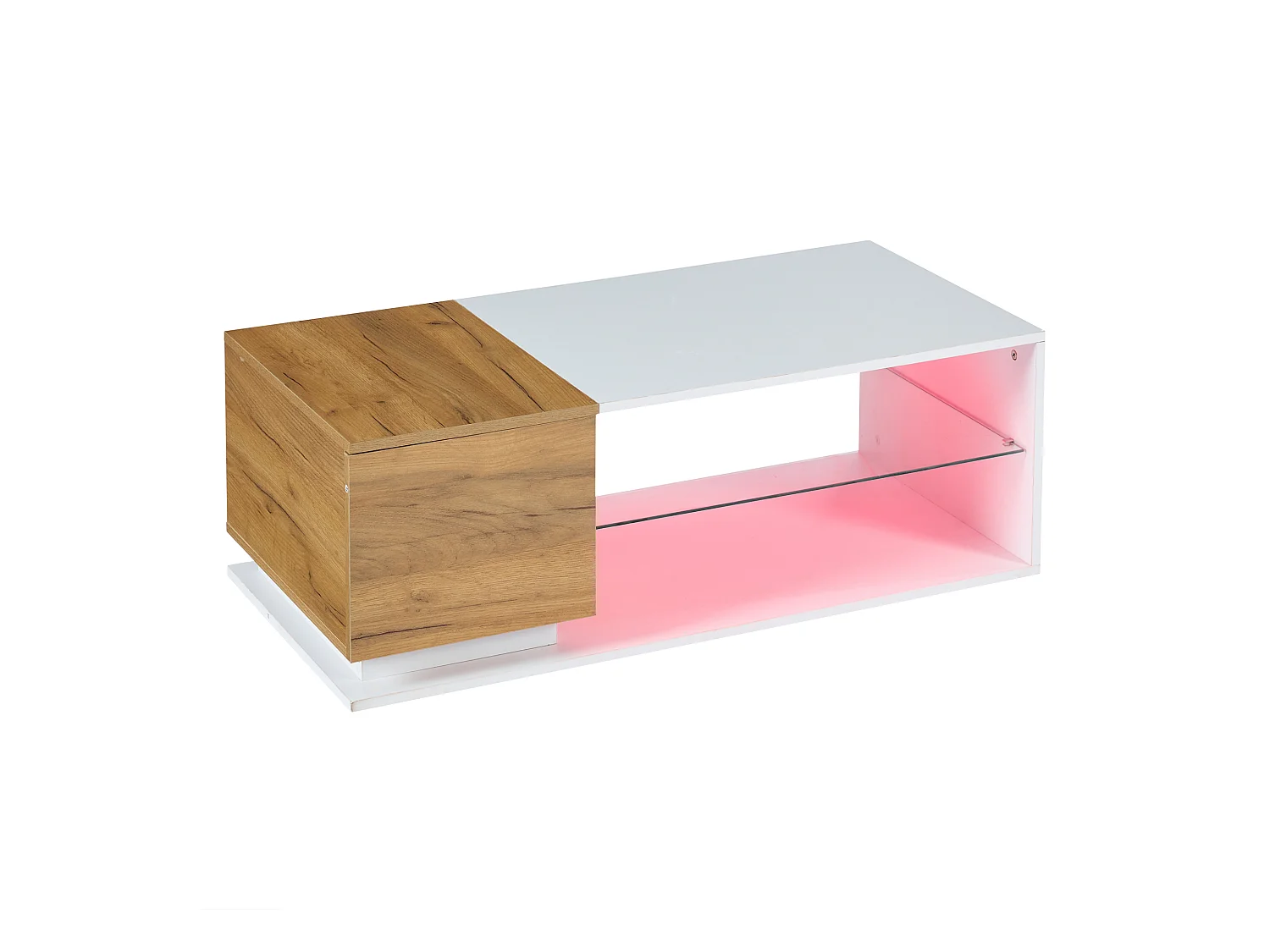 Table basse de salon - 105 x 50 x 36 cm - avec Leds + 1 porte + rangements - aggloméré - blanc